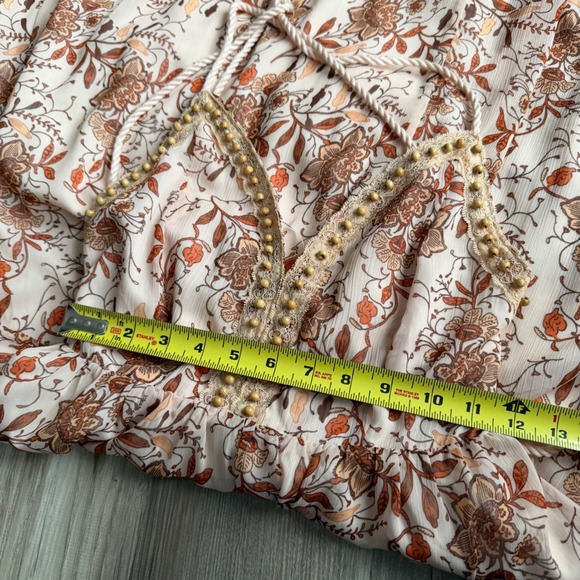 Y2K Miss Me Floral Boho Maxi Dress Small Halter Neck Beaded Lace Trim Cream Rust - Picture 4 of 5